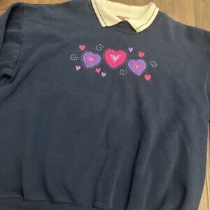 Vtg Top Stitch by Morning Sun Sweatshirt Womens PM‎ Collared Hearts Crew Neck